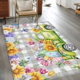 thumbnail image 3 of Easter Truck Area Rugs Collection 2.7'x5', Spring Floral Eggs Butterflies Leaves Gray Plaid Non Slip Indoor Rectangle Throw Runner Rug Floor Mat Carpet for Living Room Dining Table Bedroom Nursery, 3 of 9