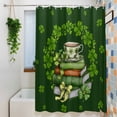 thumbnail image 3 of St. Patrick’s Day Shamrock Shower Curtain Set, Waterproof Shower Curtains for Bathroom, Dark Green Books Cups Lucky Leaf Washable Fabric Bath Curtain for Bathtub Decoration with Hooks 66x72 Inches, 3 of 9