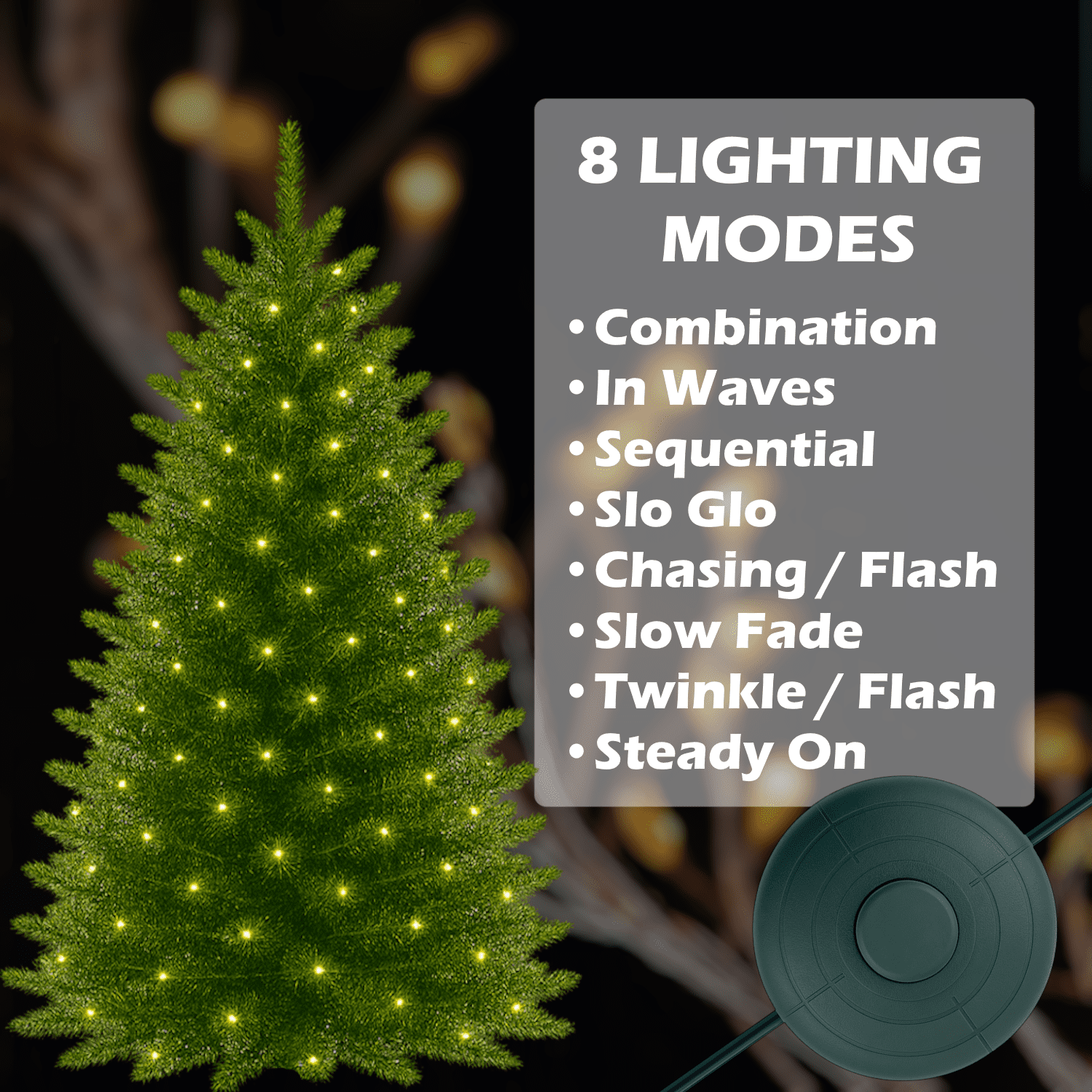 8 Lights Mode Power Cord 6 FT On/Off Foot Switch Compatible Replacement for Christmas X-Mas Tree Lights, Holiday Lighting, LED String Light Raintight 5/8 inch Connector Indoor (8 Lights Modes)