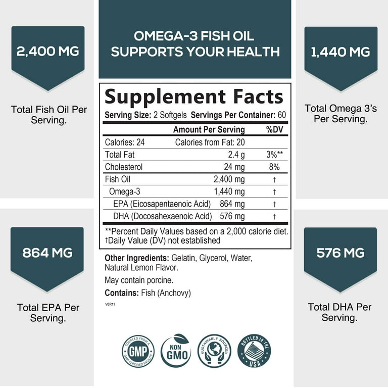 Triple Strength Omega 3 Fish Oil 2400 mg Softgels, Nature's Fish