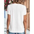 thumbnail image 4 of Camiseta con cuello en V para mujer, mangas cortas de pétalos, botón frontal, blusas sueltas informales caladas, blanco XXL, 4 of 6