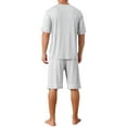 thumbnail image 3 of INSPIRE CHIC Men's Summer Short Sleeves Crew Neck with Pockets Nightwear Pajama Set L Light Gray, 3 of 5