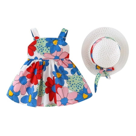 

Baby Girls 6M-3Y Sleeveless Bowknot Floral Printed Suspenders Dress Hat Set Dress Party for Girls Long Sleeve Leotard with Girls Tight Dress Toddler Wedding Dresses Rainbow Long Sleeve Star Dress