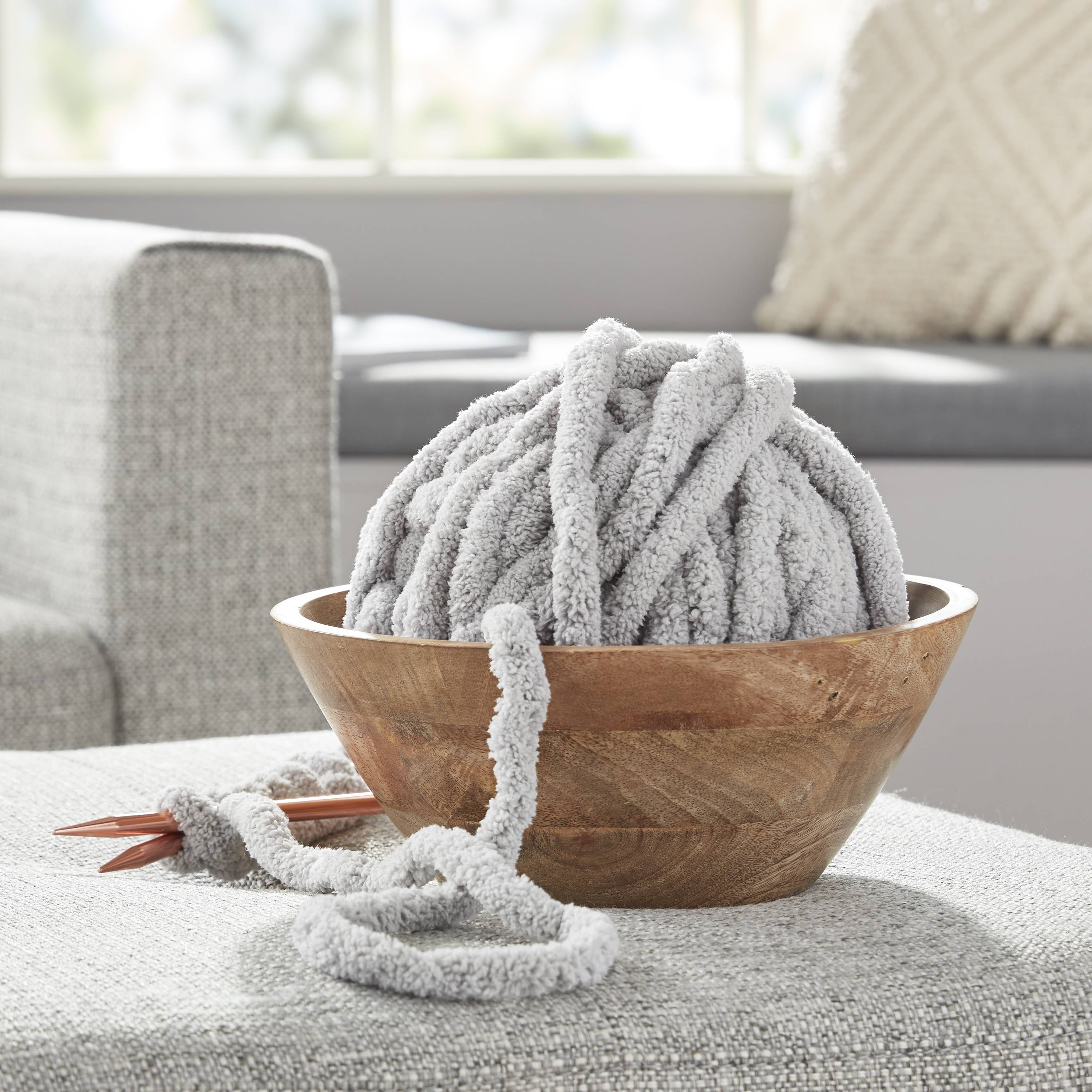 Mainstays Chunky Chenille Yarn, 31.7 yd, Soft Silver, 100% Polyester, Super Bulky, Pack of 4