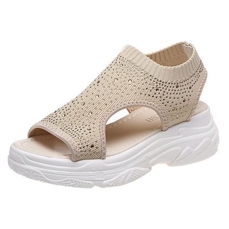 

Honeeladyy Deals Summer Ladies Women Thick Soled Shoes Fish Mouth Casual Net Cloth Sandals Comfortable Sports Knit Mesh Soft Sole Shoes