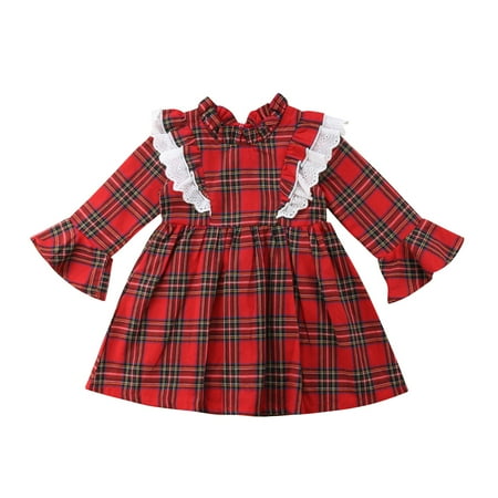 

Cute Toddler Baby Girls Christmas Xmas Plaid Clothes Long Sleeve Lace Tutu Party Romper Dress Xmas Outfits
