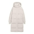 thumbnail image 6 of Women Long Puffer Jacket with Hood Pockets Heavyweight Full-zip Winter Coat Mid Length Loose Warm Thick Overcoat (M, Beige), 6 of 7