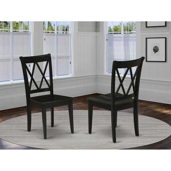 East West Furniture Clarksville 11" Wood Dining Chairs in Black (Set of 2)