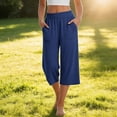 thumbnail image 4 of StSilkitty Womens Casual Capris Solid Color High Waist Elastic Wide Leg Cropped Pants with Pockets Soft Comfy Capri Trousers, 4 of 9