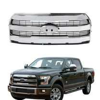 ONEPI Chrome Front Grill Horizontal Mesh Compatible with Ford F150 2015 2016 2017 Models, No Emblem
