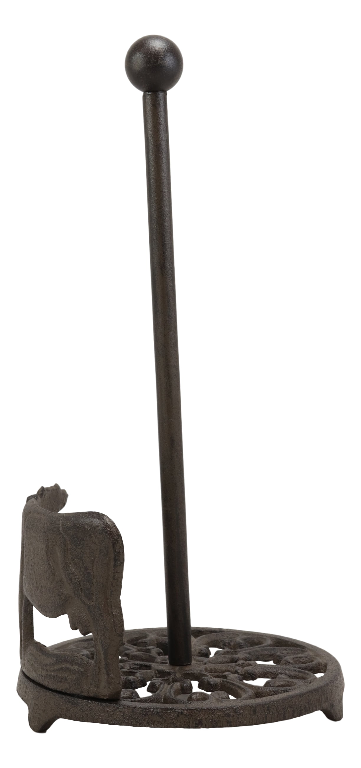 Cast Iron Rustic Holstein Cow With Scroll Art Kitchen Paper Towel Holder Stand