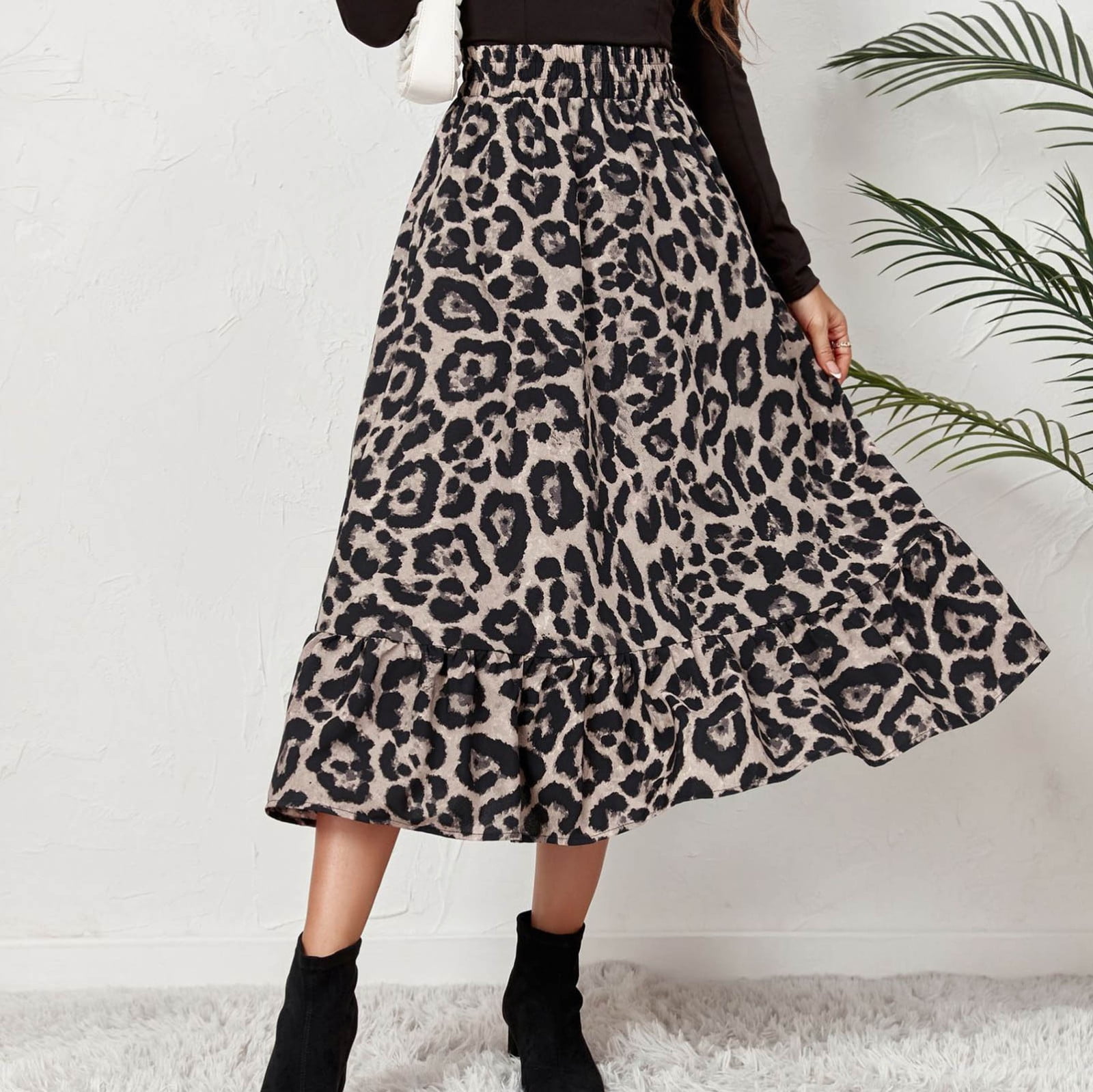 JNGSA Womens Midi Skirt Leopard Print Midi Long Shirring Skirts High Waisted Line Skirts Sexy Flowary Print Waist Skirt Gray Clearance - Walmart.com