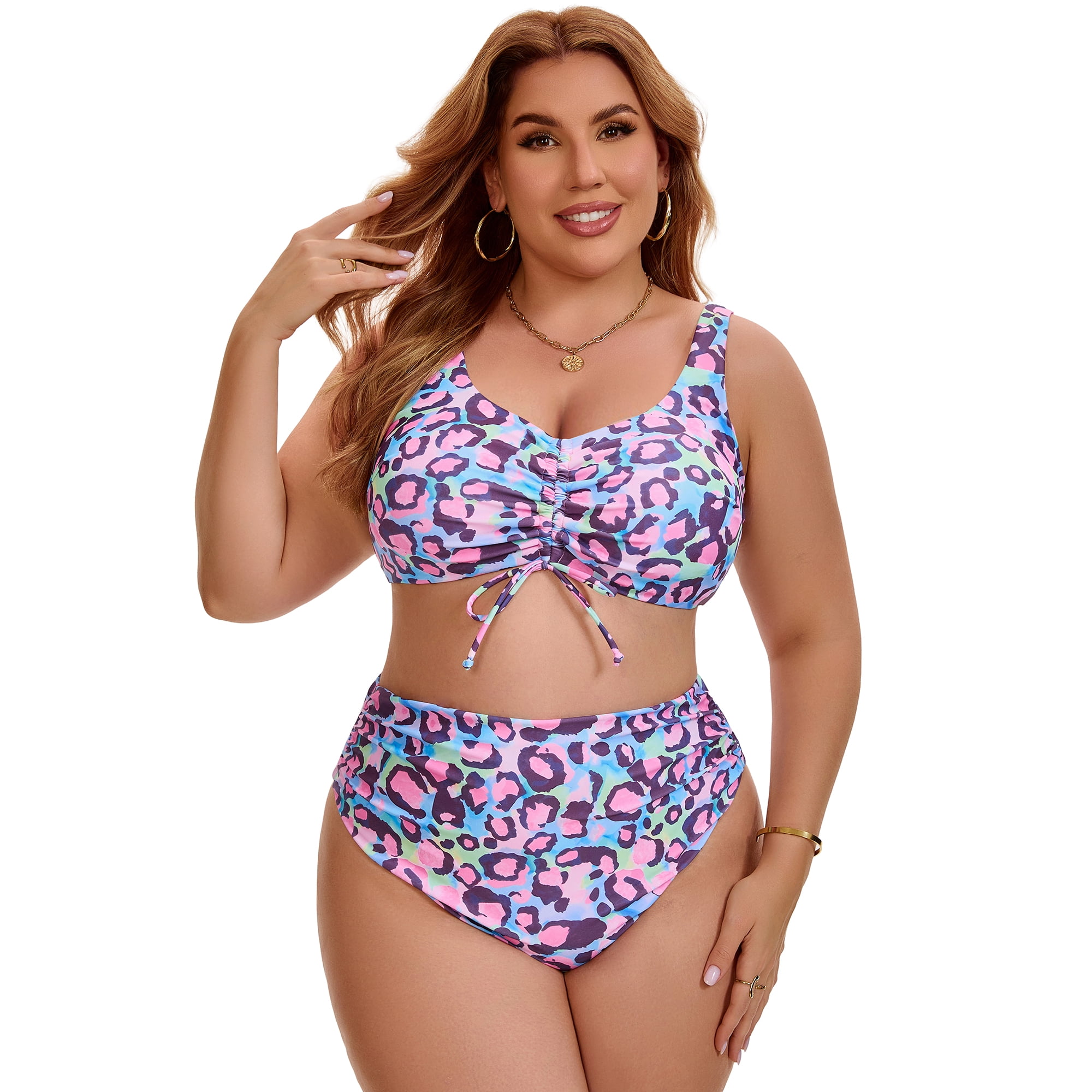 DARING DIVA Women's Plus Bikini High Waisted 2 Piece Bathing Suits 4X Purple Pink