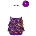 thumbnail image 3 of iiniim Kids Girls Modern Jazz Latin Dance Halter Shiny Sequins Sleeveless Leotard with Mental Elastic Hair Tie Purple 8, 3 of 6