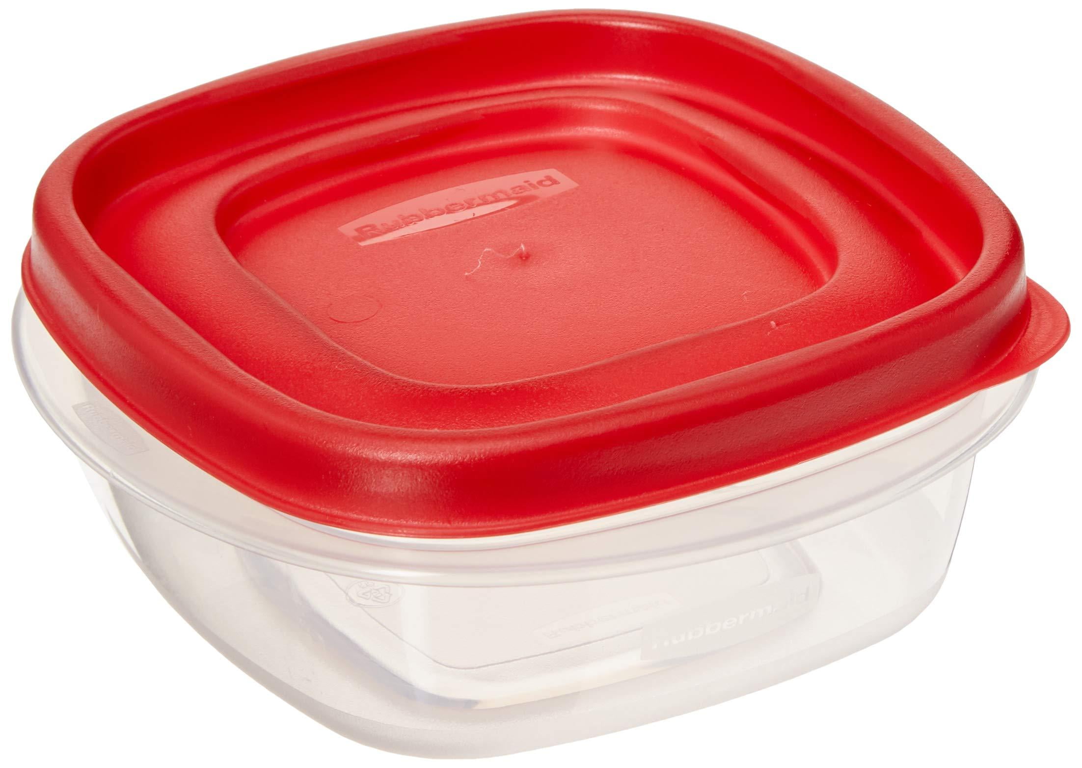 Rubbermaid COMIN18JU082133 669900229708 Easy Find Lid Square 1-1/4-Cup Food  Storage Container, 12 Pack, 12-Pack, Red, Clear