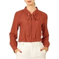 thumbnail image 2 of Unique Bargains Women's Tie Neck Long Sleeve Button Decor Work Office Blouse Top, 2 of 7