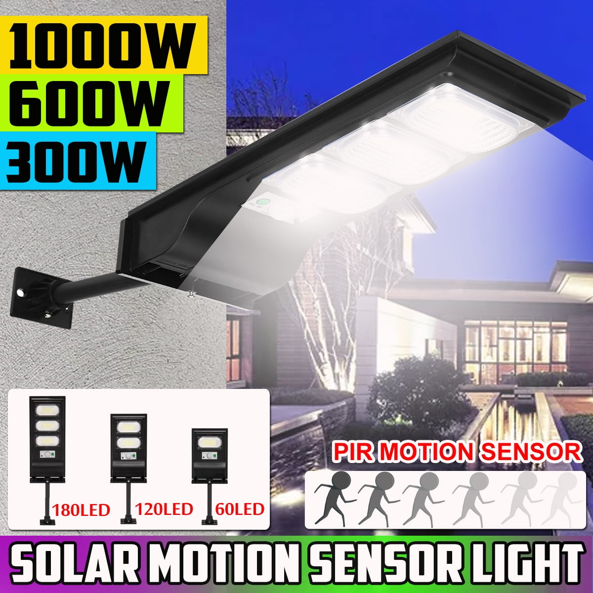 60/120/180LED Solar Street Lights Outdoor, Dusk to Dawn Solar Led