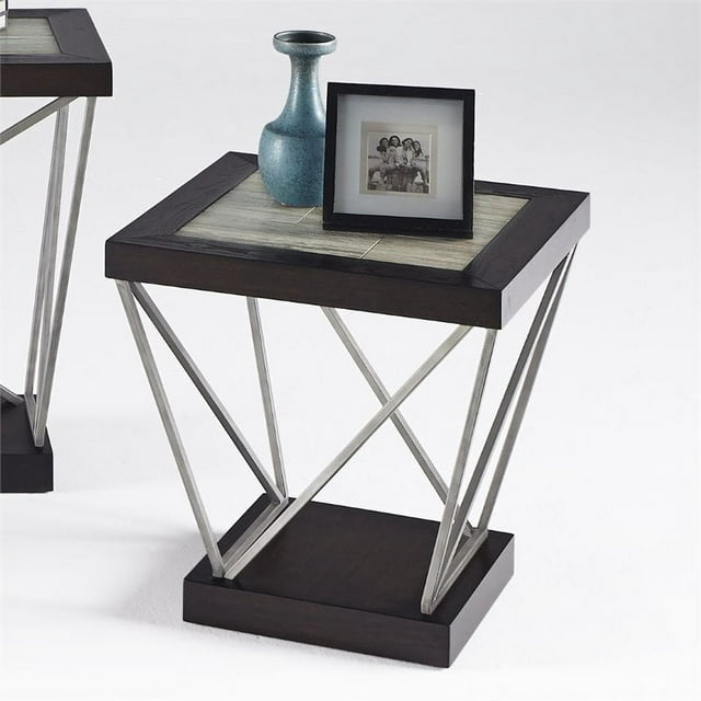 Progressive Furniture Table d'Appoint Carrée en Métal East Bay 24 Pouces Carreaux Marron