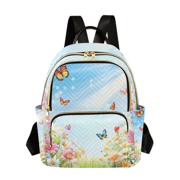 Flowers Butterfly Sunshine Spring Quilted Backpack Fashion Daypack Commuter Bag for Women 8.5 L