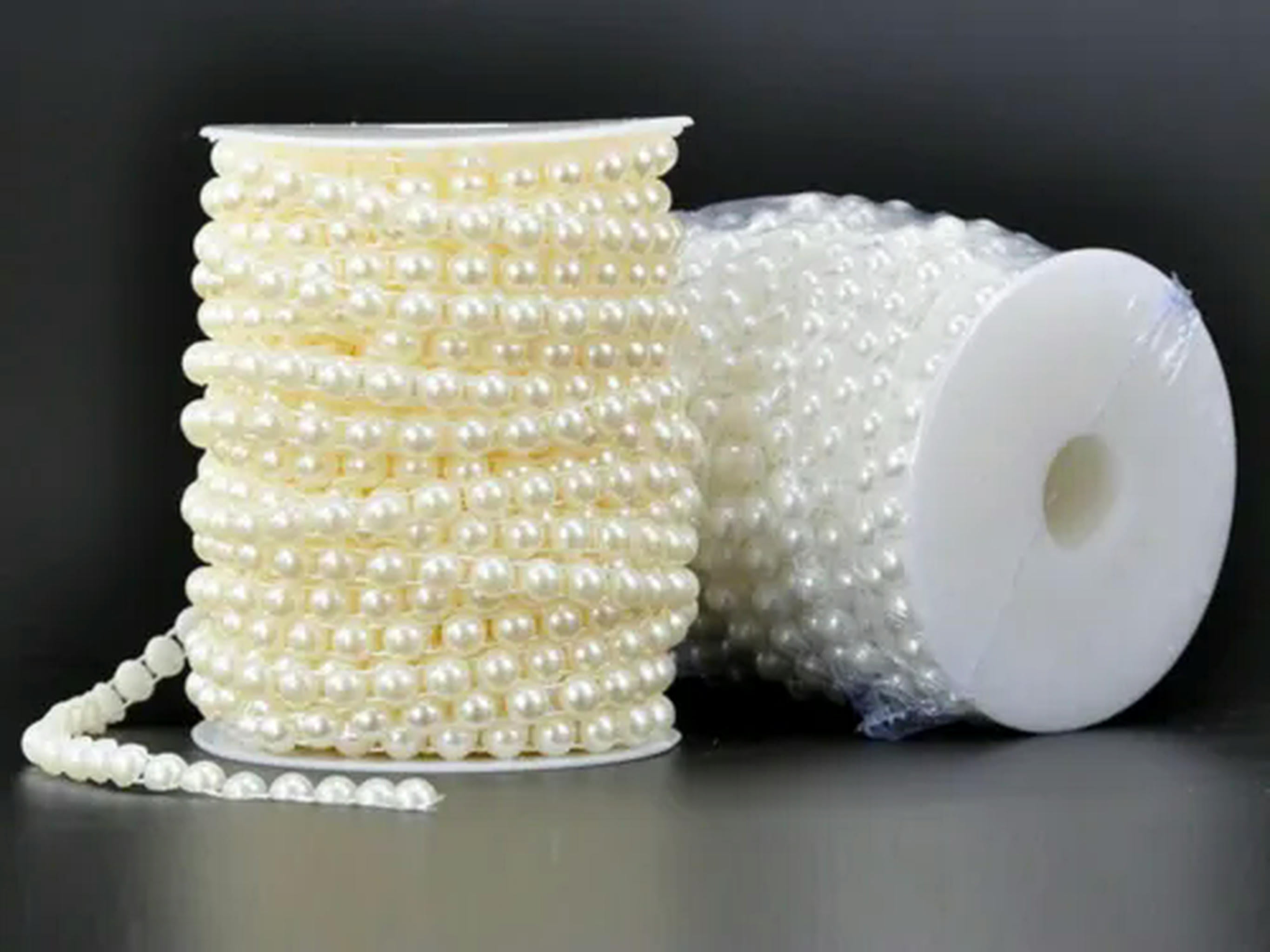 U8MO 18 Meters Acrylic Flatback Pearl Bead 12mm Chain Garland Trims Wedding Bouquet-Ivory