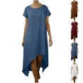 thumbnail image 2 of gakvbuo Summer Linen Dress For Women Maxi Dress Button Down T-Shirt Dress Ladies' Patchwork Button Solid Color Dress, 2 of 8