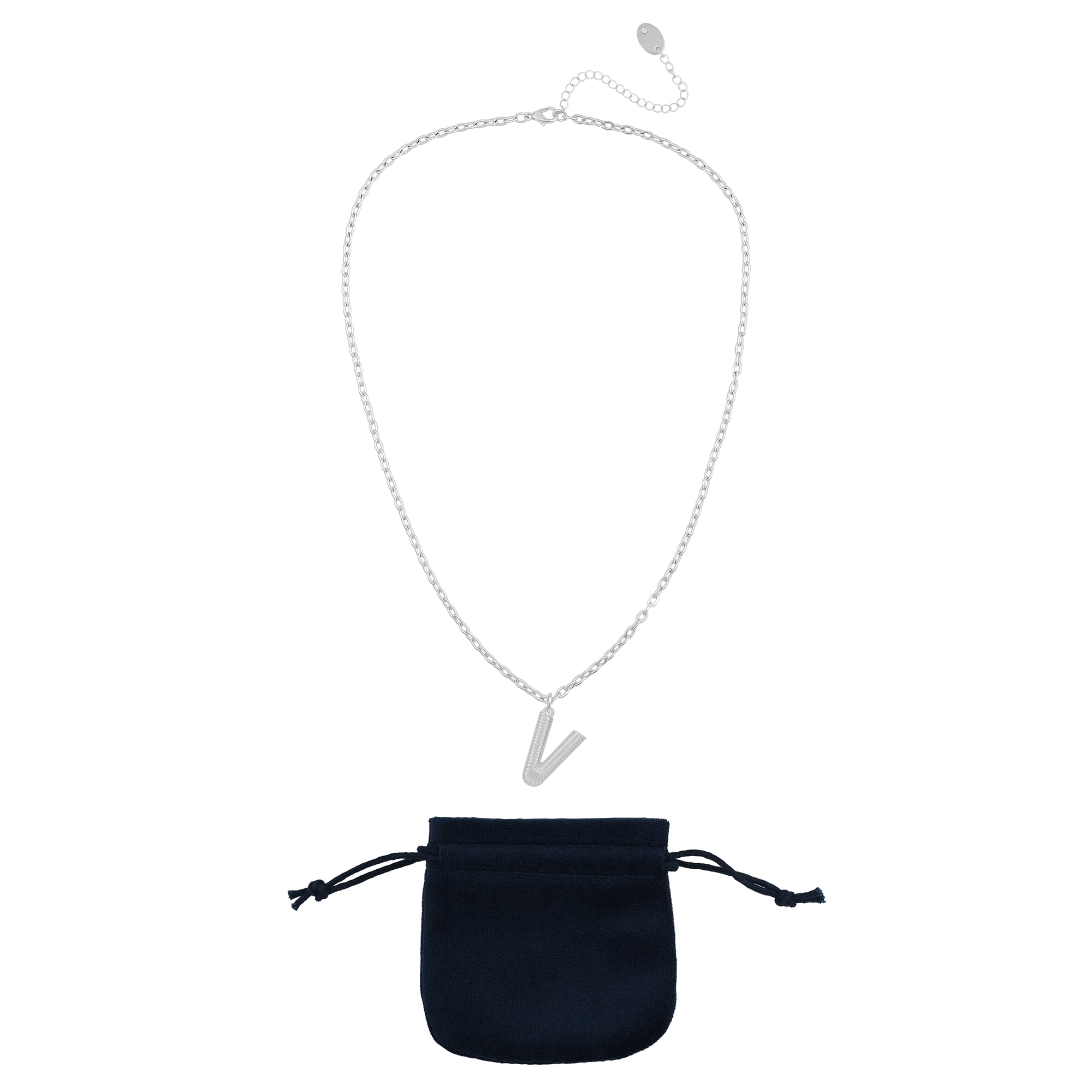 Time and Tru Women's Silvertone Initial V Necklace with Giftable Pouch
