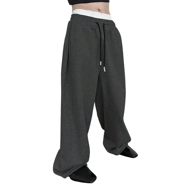 Wdgfv Mens Baggy Pants Wide Leg Drawstring Waist Loose Sweatpants with Pockets GY2 S