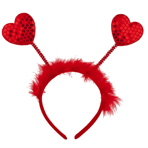 Lux Accessories Red Fabric Furry Heart Antenna Valentine's Day Festive Headband