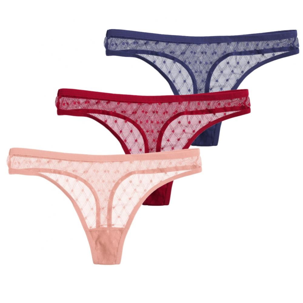Popvcly 3 Pack Women Floral Lace Thong Seamless T-back Thongs