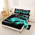 thumbnail image 2 of Castle Fairy Retro Race Car Full Size Sheets 4-Piece for Teens, Checkered Flag Print Bed Sheets for Bedroom, Teal Black, 2 of 6