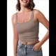 thumbnail image 2 of Camisetas Sin Mangas con Doble Forro para Mujer, Estilo Y2K, para Salir, Ajustadas, Sin Mangas, con Cuello Cuadrado, para Verano. Marrón XL, 2 of 8