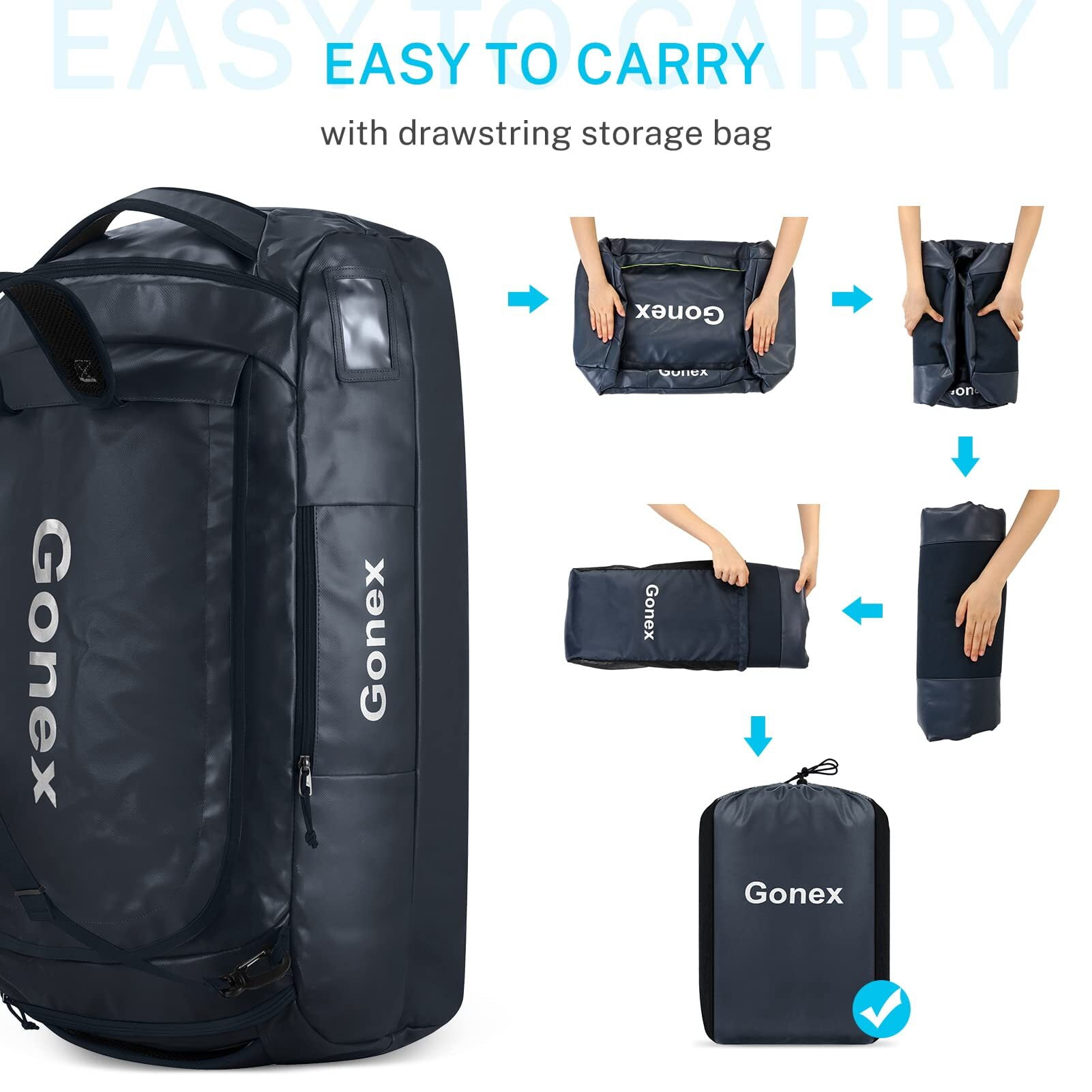 Gonex 60L Travel Duffel Bag Foldable Gym Bags Water-Repellent with Backpack Strap, Shoes Compartment