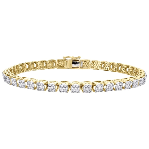 10K Yellow Gold Round Diamond Prong Set 6mm Cluster Statement 9" Bracelet 3 CT.