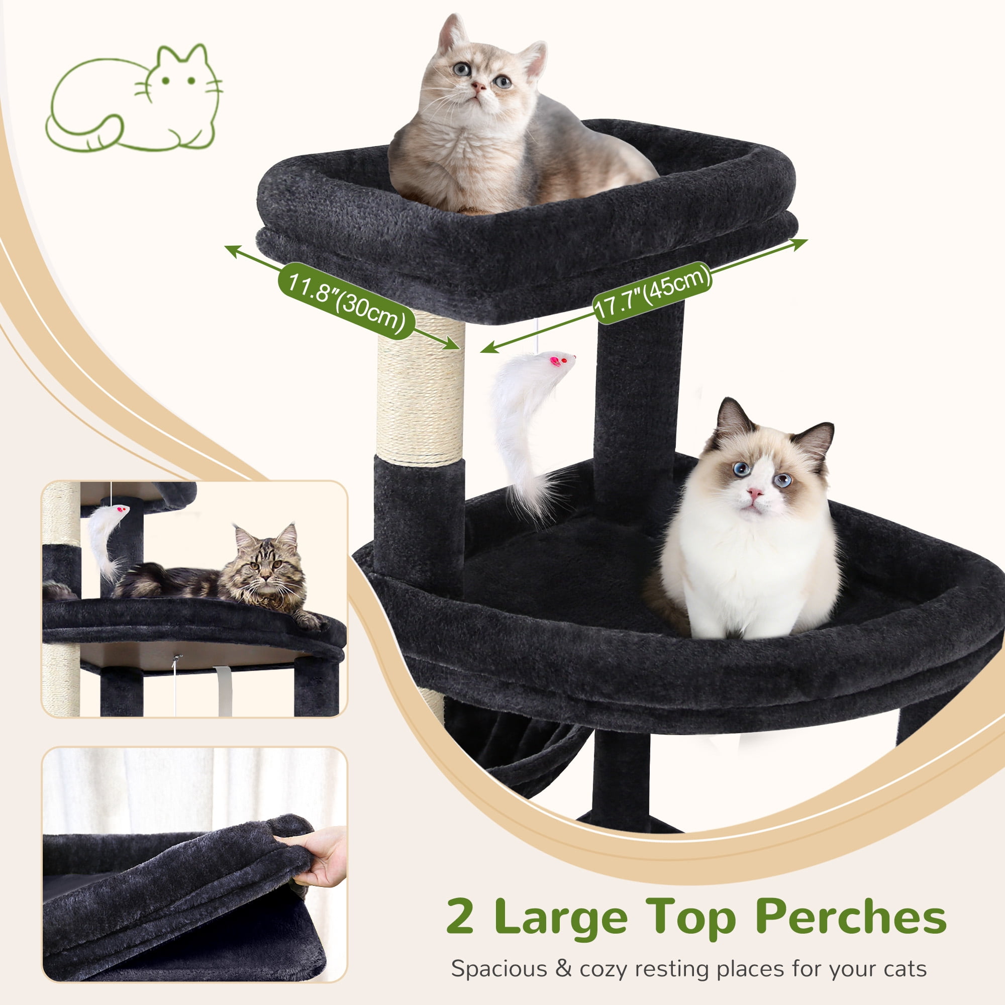 Globlazer Heavy Duty Cat Tree 78 inch Sturdy Cat Tower for 20lbs Large Adult Cats, Symmetrical Aesthetic Big Cat Tree with Extra Large Platform, F78C, Dark Grey