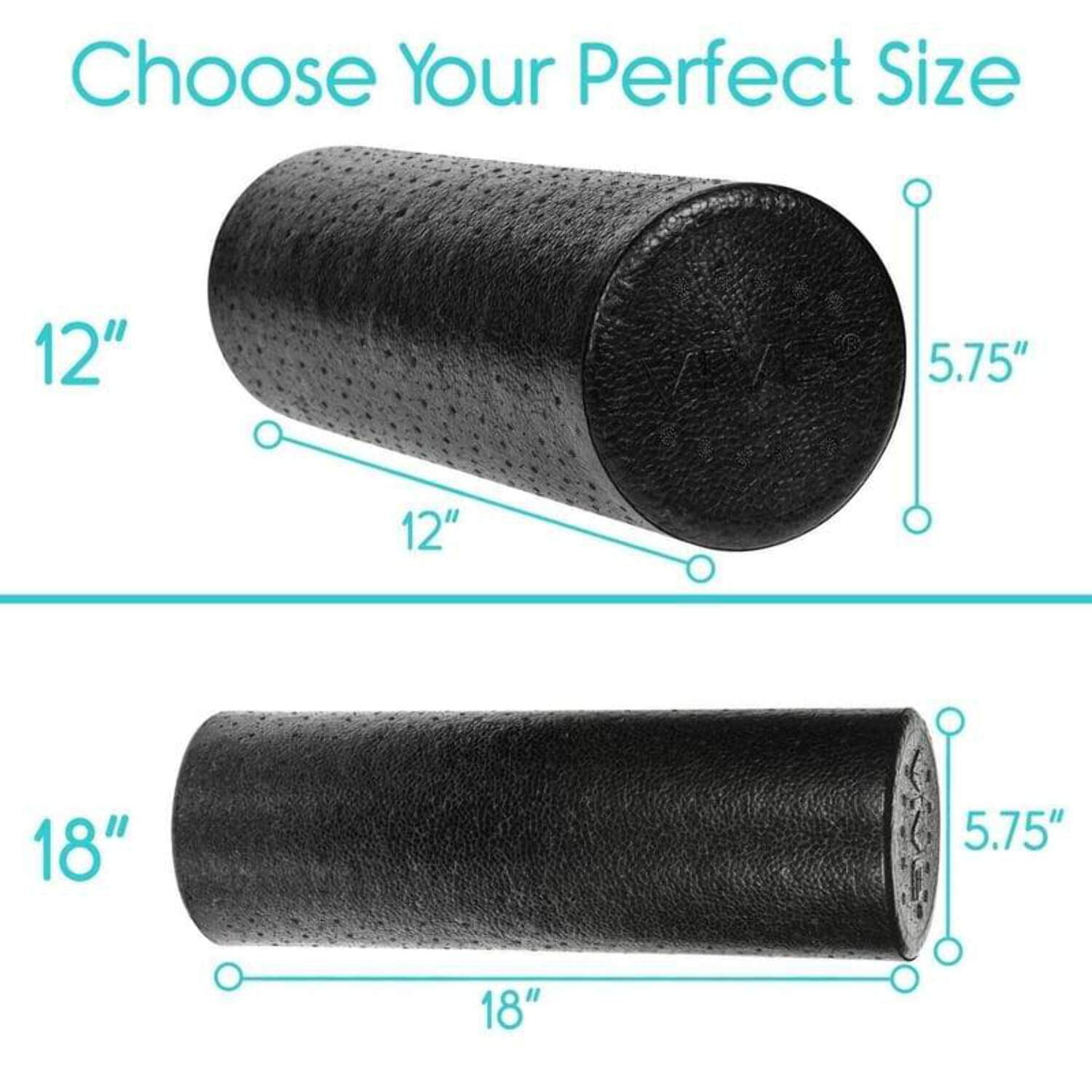 Vive High-Density Round Foam Roller 12” - for Back, Legs, Exercise and Muscle Massage