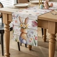 thumbnail image 2 of Easter Table Runner 70 Inches Long for Kitchen Dining, Spring Bunny Butterfly Botanical Wooden Grain Dresser Scarf Farmhouse, Dining Table Decorations for Wedding/Parties, 13 x 70 In, 2 of 8