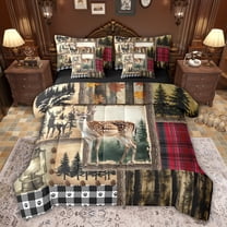 Feelyou Rustic Deer Moose Bedding Comforter Set 7pcs for Kid, Vintage Fashion Patchwork Queen Bedding Sets, Farmhouse Cabin Wildlife Reversible Queen Sheet Sets, Super Cozy Room Decor