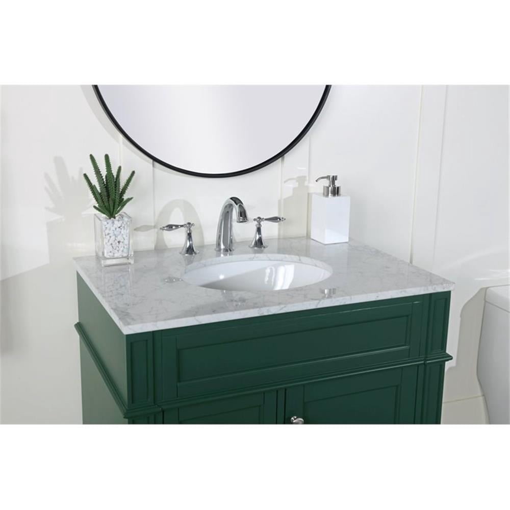 Elegant Decor Park Avenue 32" Metal MDF Marble Single Bathroom Vanity in Green