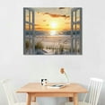 thumbnail image 2 of ONETECH Beach Window Canvas Wall art: tropical Sunrise Seascape Picture Coastal Ocean Painting Open Window Artwork Print for Bathroom Decor(16x12), 2 of 4