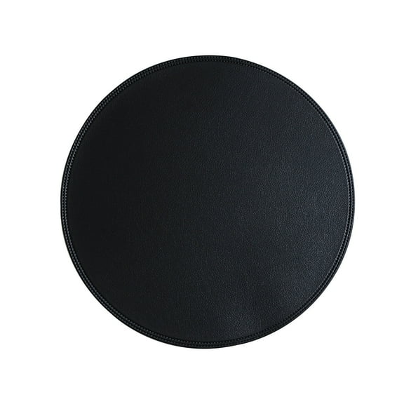 Round Faux Leather Placemats, Solid Color Easy-Clean, Heat-Resistant Coffee Kitchen Table Mats ( Black )