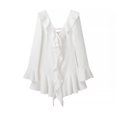 thumbnail image 2 of HH TRAF Vestido corto femenino de verano con volantes, elegante, irregular, liso, de manga larga, con capas y escote en V, 2 of 5