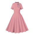 thumbnail image 2 of Homenesgenics Dresses for Women Womens Dresses Summer Women's Temperament Lattice Round Neck Bandage Bow Dress Pink S, 2 of 7