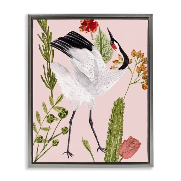 Stupell Industries Eclectic Tropical Crane Bird Botanicals Gray Floating Frame Canvas Art, 17 x 21, by Melissa Wang