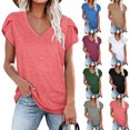 thumbnail image 4 of Spring And Summer Solid Color V Neck Short Sleeved T Shirt Top Women'S Clothing, 4 of 6