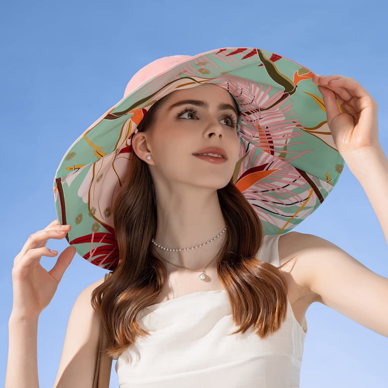 Women Wide Brim Sun Hat, Wide Brim Wired Edge Floral Beach  display picture 2