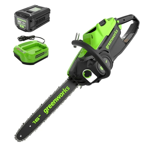 Greenworks 80V 16 Pouces Scie à Chaîne Sans Fil Sans Balais, Batterie 2,5 Ah et Chargeur Inclus