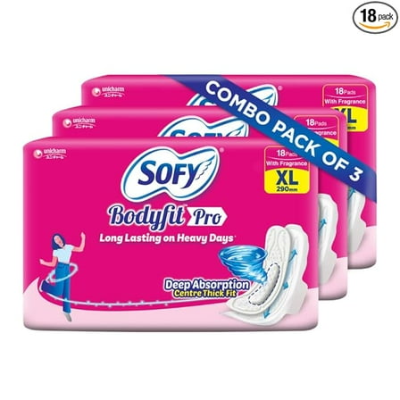 Sofy Bodyfit Pro XL - 290mm | 54 pads | Women Sanitary Pads | Leakage Protection | Long Lasting | Deep Absorption