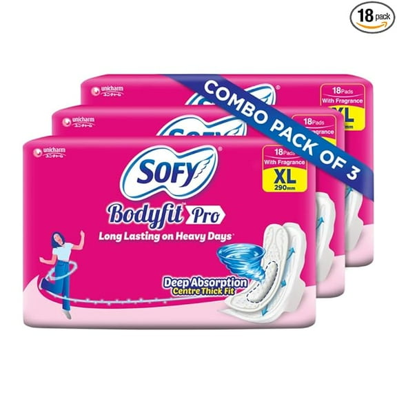 Sofy Bodyfit Pro XL - 290mm | 54 pads | Women Sanitary Pads | Leakage Protection | Long Lasting | Deep Absorption