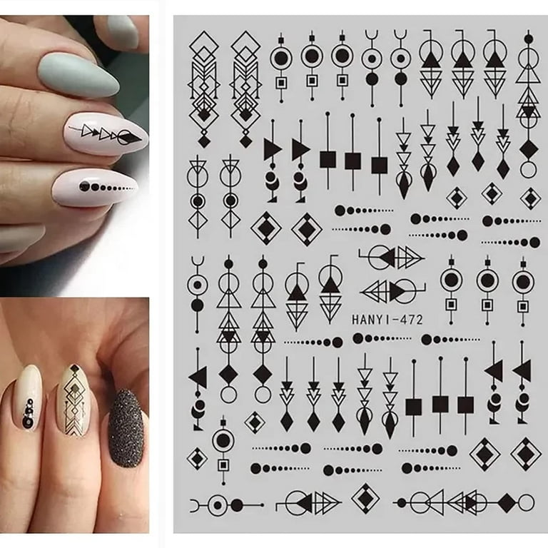 8 Sheets Geometric Nail Art Stickers Decals Whitle Black Nail