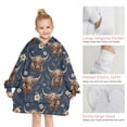 thumbnail image 6 of Blue Highland Cow Flower Pattern Blanket Hoodies for Kids 6-13YR Oversize Wearable Blanket Hoodies for Boys Girls Teens, 6 of 7
